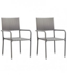 vidaXL Garden Dining Chairs 2 pcs Stackable Grey Poly Rattan