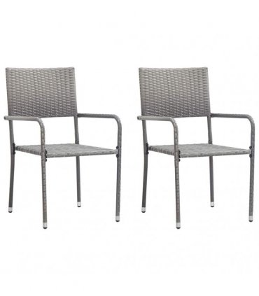 vidaXL Garden Dining Chairs 2 pcs Stackable Grey Poly Rattan