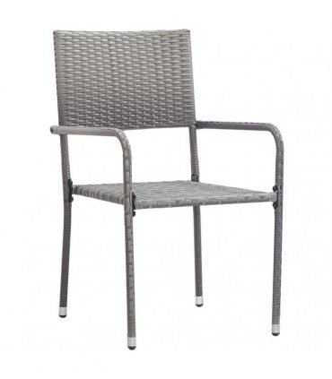 vidaXL Garden Dining Chairs 2 pcs Stackable Grey Poly Rattan