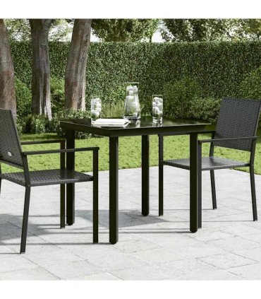 vidaXL Garden Dining Table Black 80x80x74 cm Steel and Glass