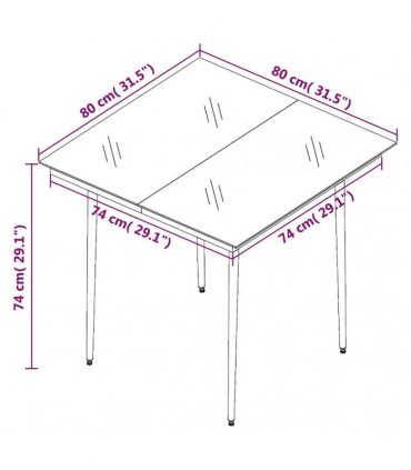vidaXL Garden Dining Table Black 80x80x74 cm Steel and Glass