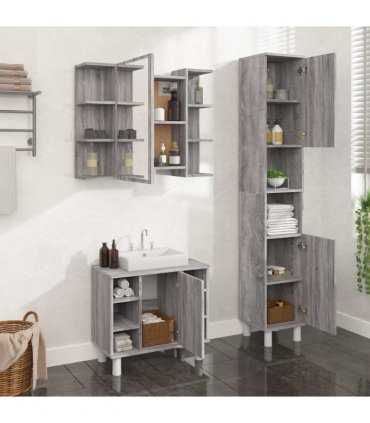 vidaXL 3 Piece Bathroom Cabinet Set Grey Sonoma Engineered Wood
