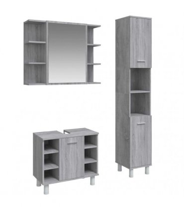vidaXL 3 Piece Bathroom Cabinet Set Grey Sonoma Engineered Wood