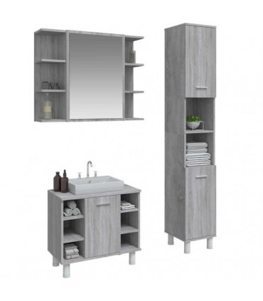 vidaXL 3 Piece Bathroom Cabinet Set Grey Sonoma Engineered Wood