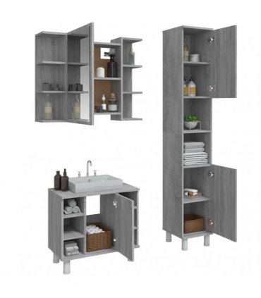 vidaXL 3 Piece Bathroom Cabinet Set Grey Sonoma Engineered Wood