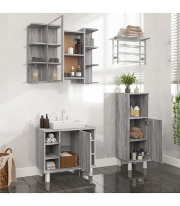 vidaXL 3 Piece Bathroom Cabinet Set Grey Sonoma Engineered Wood