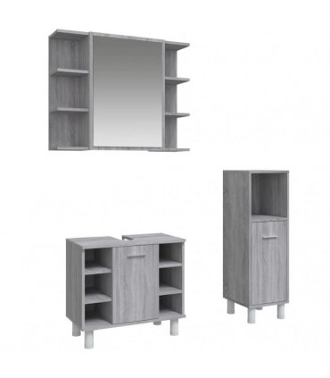 vidaXL 3 Piece Bathroom Cabinet Set Grey Sonoma Engineered Wood