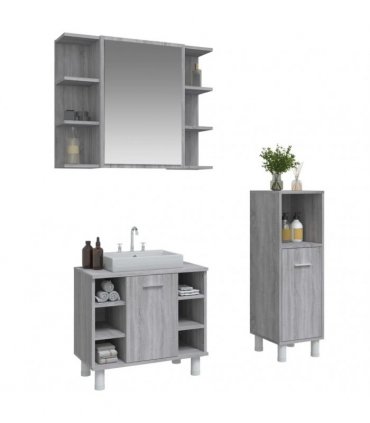 vidaXL 3 Piece Bathroom Cabinet Set Grey Sonoma Engineered Wood