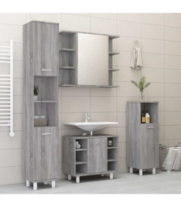 vidaXL 4 Piece Bathroom Cabinet Set Grey Sonoma Engineered Wood