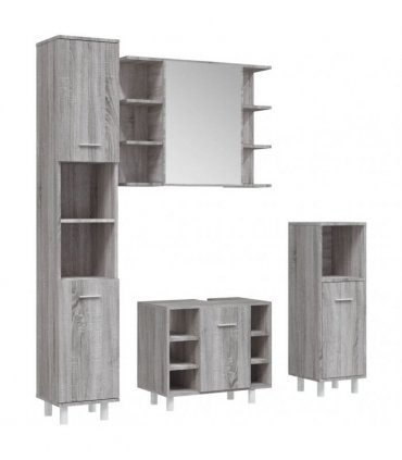 vidaXL 4 Piece Bathroom Cabinet Set Grey Sonoma Engineered Wood