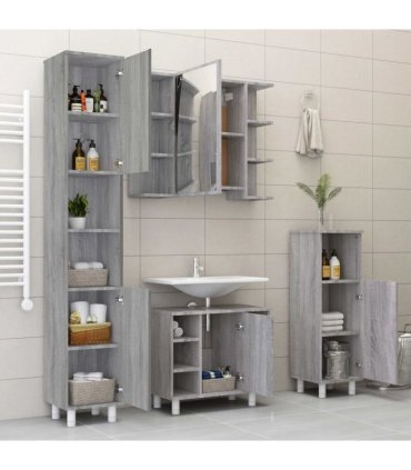vidaXL 4 Piece Bathroom Cabinet Set Grey Sonoma Engineered Wood