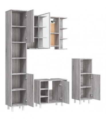 vidaXL 4 Piece Bathroom Cabinet Set Grey Sonoma Engineered Wood