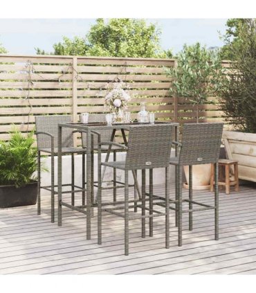 vidaXL 5 Piece Garden Bar Set Grey Poly Rattan
