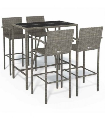vidaXL 5 Piece Garden Bar Set Grey Poly Rattan