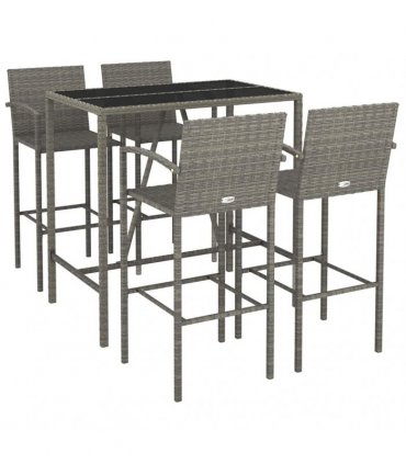 vidaXL 5 Piece Garden Bar Set Grey Poly Rattan