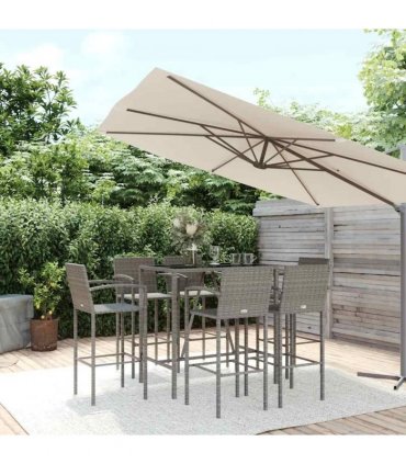 vidaXL 7 Piece Garden Bar Set Grey Poly Rattan