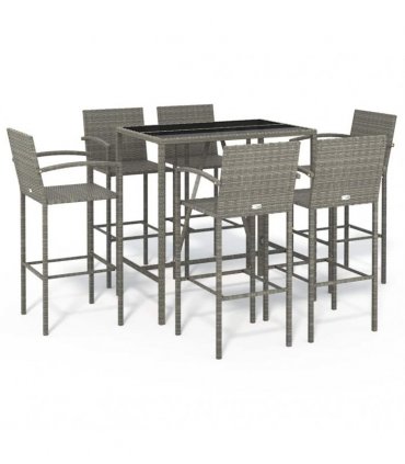 vidaXL 7 Piece Garden Bar Set Grey Poly Rattan