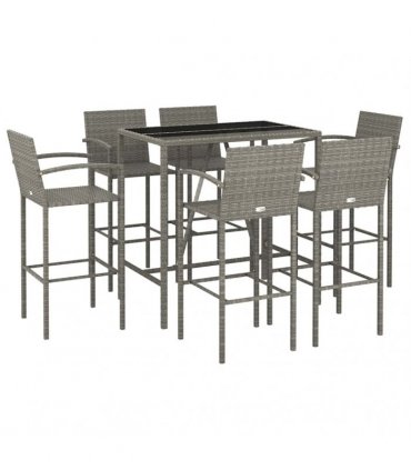 vidaXL 7 Piece Garden Bar Set Grey Poly Rattan