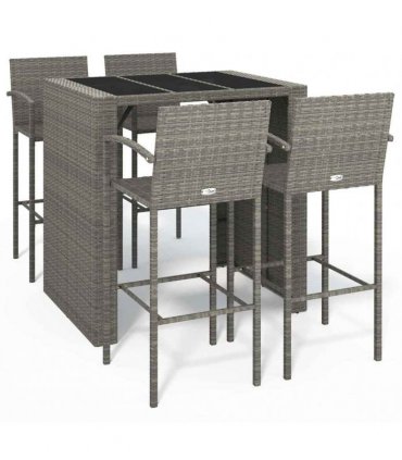 vidaXL 5 Piece Garden Bar Set Grey Poly Rattan