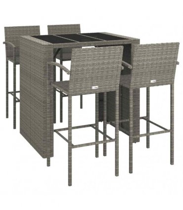 vidaXL 5 Piece Garden Bar Set Grey Poly Rattan