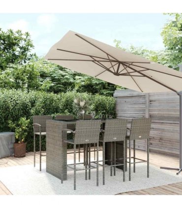vidaXL 7 Piece Garden Bar Set Grey Poly Rattan