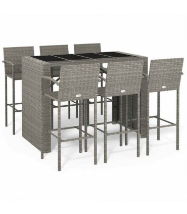 vidaXL 7 Piece Garden Bar Set Grey Poly Rattan