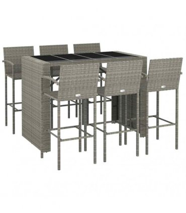 vidaXL 7 Piece Garden Bar Set Grey Poly Rattan