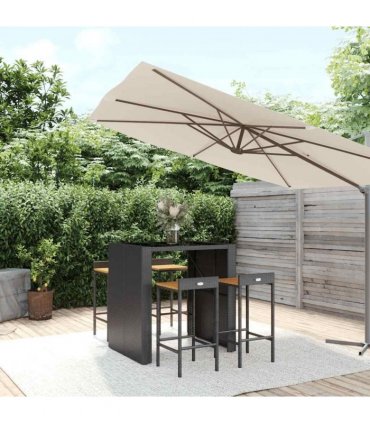vidaXL 5 Piece Garden Bar Set Black Poly Rattan& Solid Wood Acacia