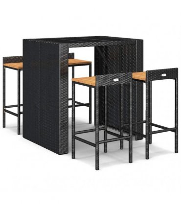 vidaXL 5 Piece Garden Bar Set Black Poly Rattan& Solid Wood Acacia