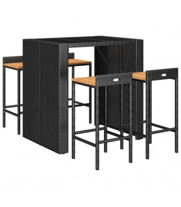 vidaXL 5 Piece Garden Bar Set Black Poly Rattan& Solid Wood Acacia