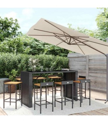 vidaXL 9 Piece Garden Bar Set Black Poly Rattan& Solid Wood Acacia