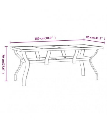 vidaXL Garden Table Black 180x80x70 cm Steel and Glass