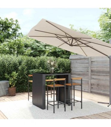 vidaXL 5 Piece Garden Bar Set Black Poly Rattan& Solid Wood Acacia