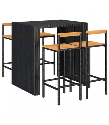 vidaXL 5 Piece Garden Bar Set Black Poly Rattan& Solid Wood Acacia