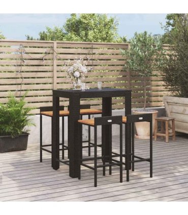 vidaXL 5 Piece Garden Bar Set Black Poly Rattan&Solid Wood Acacia
