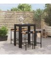 vidaXL 5 Piece Garden Bar Set Black Poly Rattan&Solid Wood Acacia