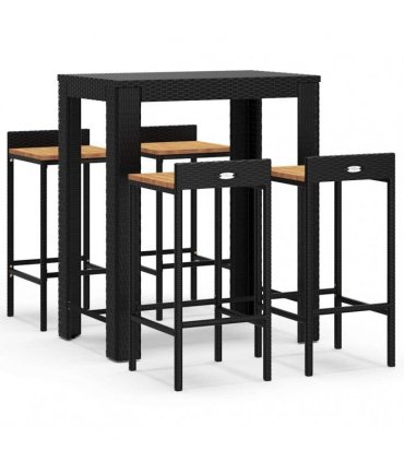 vidaXL 5 Piece Garden Bar Set Black Poly Rattan&Solid Wood Acacia