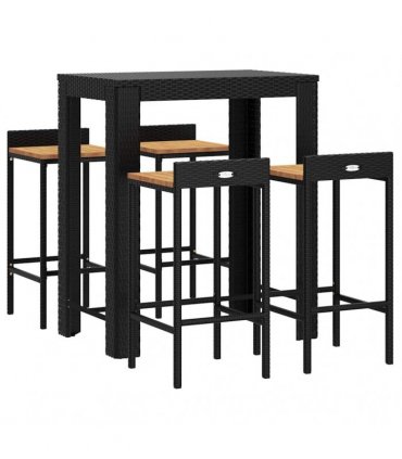 vidaXL 5 Piece Garden Bar Set Black Poly Rattan&Solid Wood Acacia