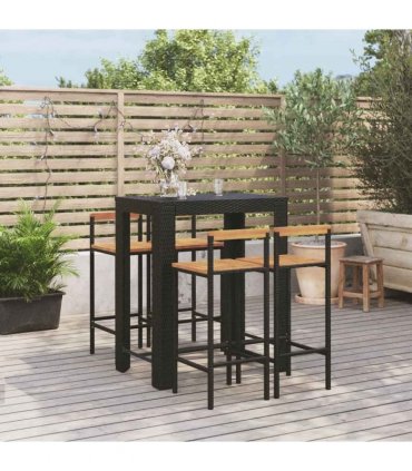 vidaXL 5 Piece Garden Bar Set Black Poly Rattan&Solid Wood Acacia