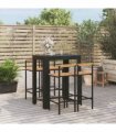 vidaXL 5 Piece Garden Bar Set Black Poly Rattan&Solid Wood Acacia