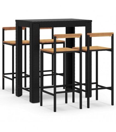 vidaXL 5 Piece Garden Bar Set Black Poly Rattan&Solid Wood Acacia