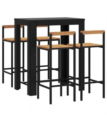 vidaXL 5 Piece Garden Bar Set Black Poly Rattan&Solid Wood Acacia