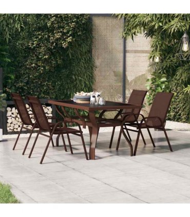 vidaXL Garden Table Brown and Black 140x70x70 cm Steel and Glass
