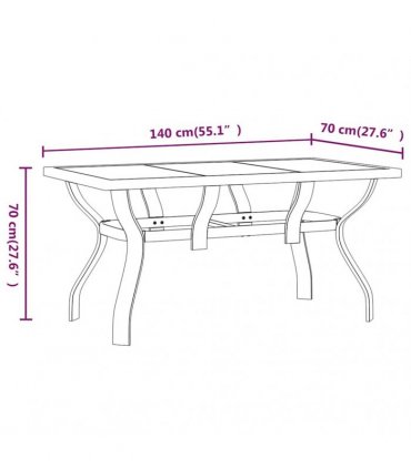 vidaXL Garden Table Brown and Black 140x70x70 cm Steel and Glass
