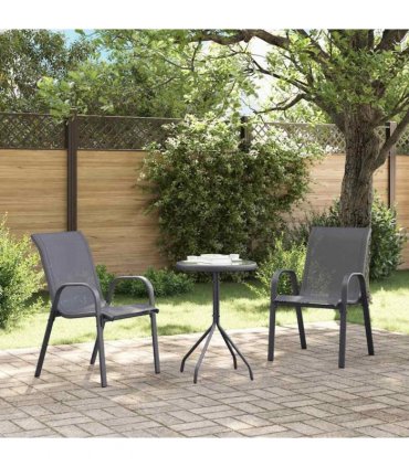 vidaXL Stackable Garden Chairs 2 pcs Grey Textilene Fabric