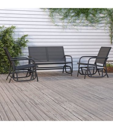 vidaXL 3 Piece Garden Glider Lounge Set Black Textilene and Steel