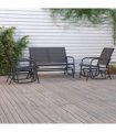 vidaXL 3 Piece Garden Glider Lounge Set Black Textilene and Steel