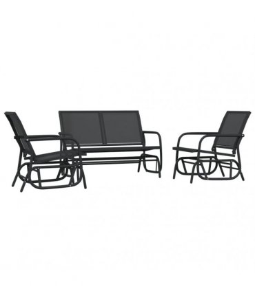 vidaXL 3 Piece Garden Glider Lounge Set Black Textilene and Steel
