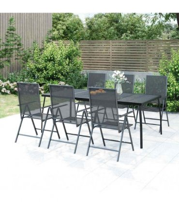 vidaXL 7 Piece Garden Dining Set Anthracite Steel