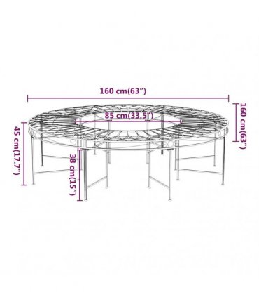 vidaXL Round Tree Bench Ø160 cm Black Steel